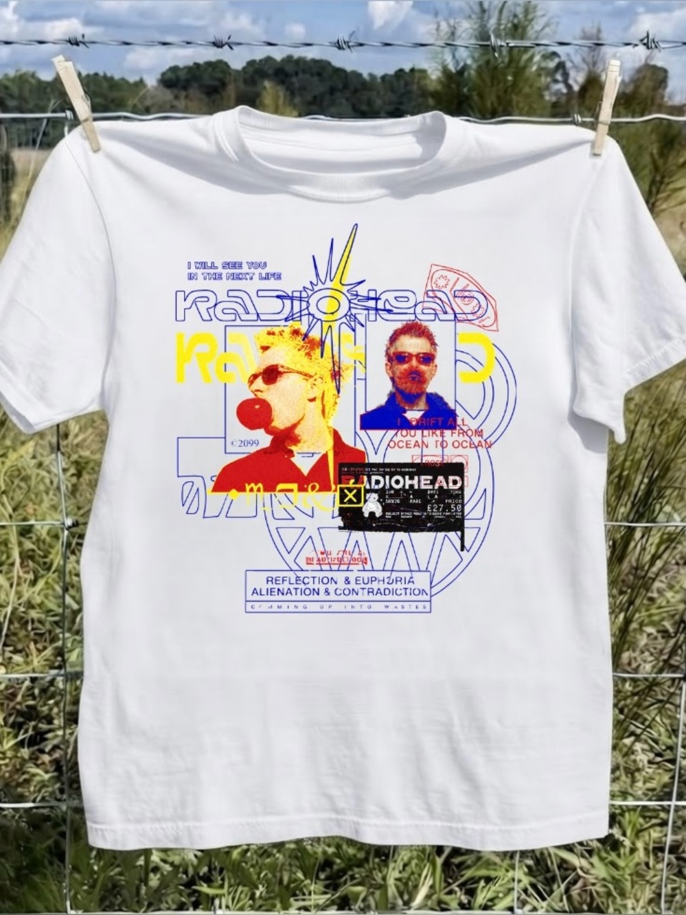 Radiohead Ticket and Portrait Collage Graphic Tee